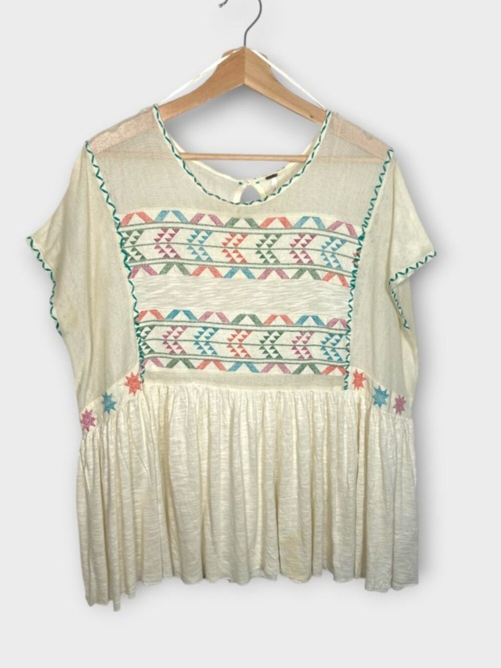 Free People Shenandoah Oversized Top XS Mesh Boho 100% Cotton Aztec Festival